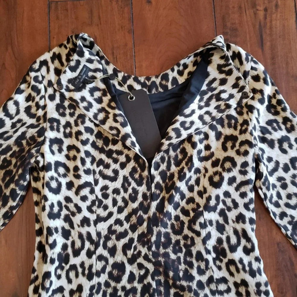 Rag & Bone Short Leopard 100% Silk Dress Keyhole 3/4 Sleeve Fitted Lined Size 8 - Picture 7 of 11